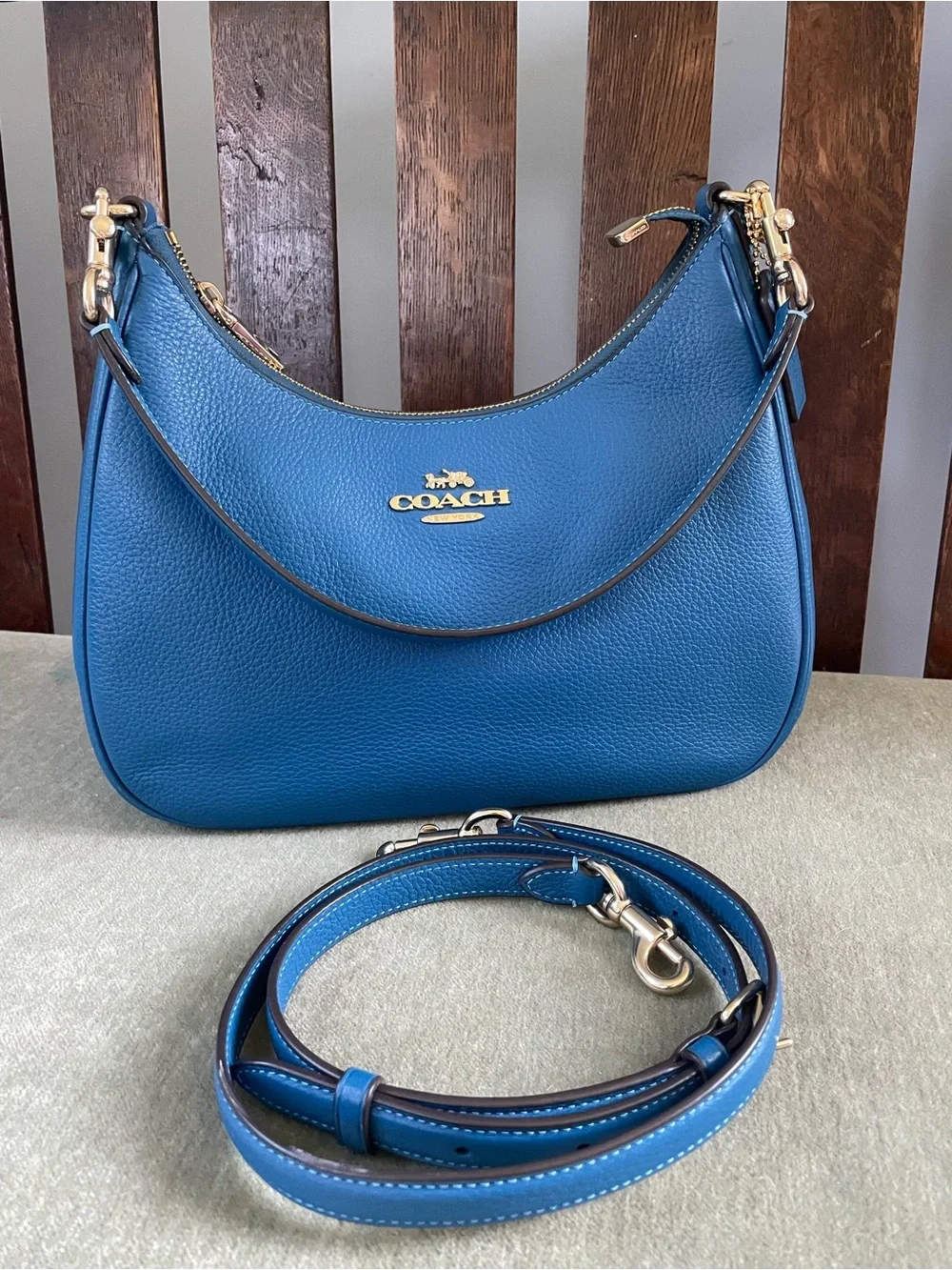 COACH Blue Pebbled Leather Teri Hobo Bag / CV935